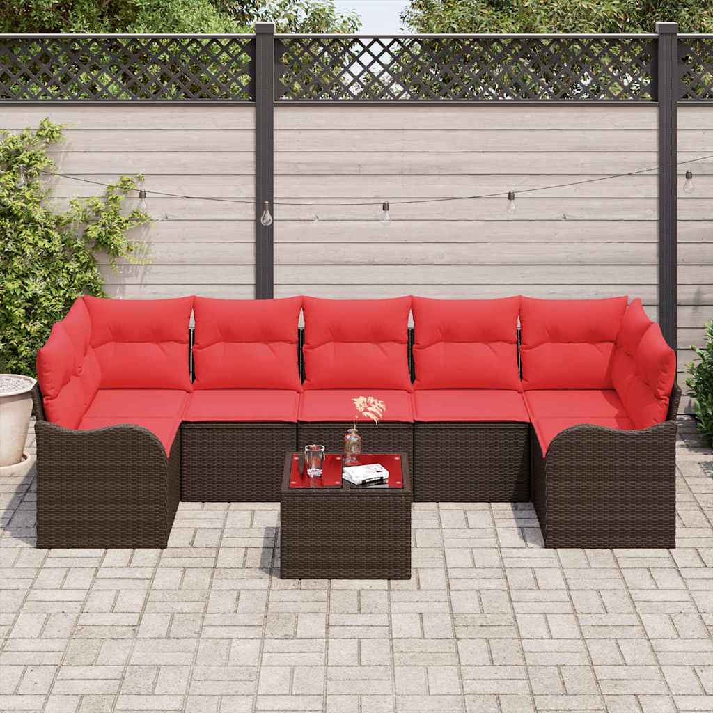 vidaXL Bankstel met kussen 8 pcs Bruin poly rattan