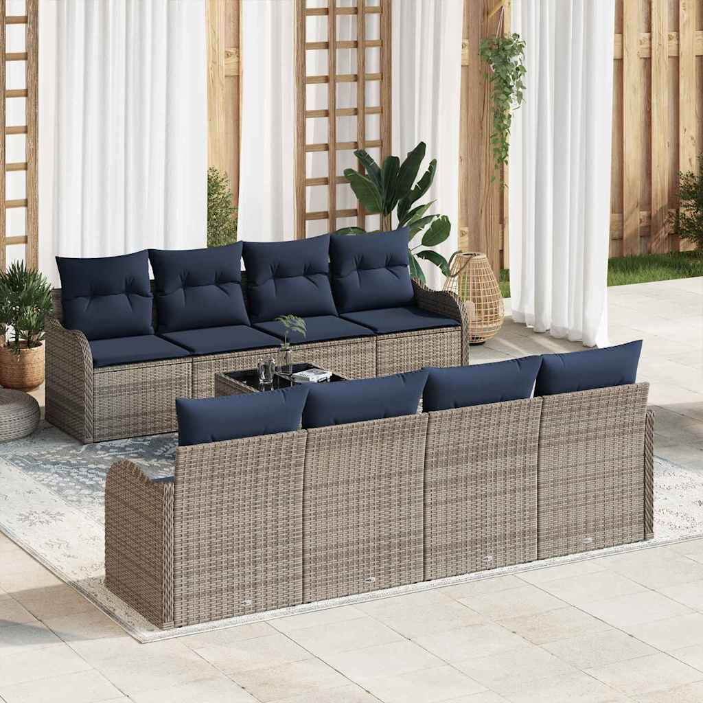 vidaXL Bankstel 9 st 8-Aantal zitplaatsen Grijs poly rattan