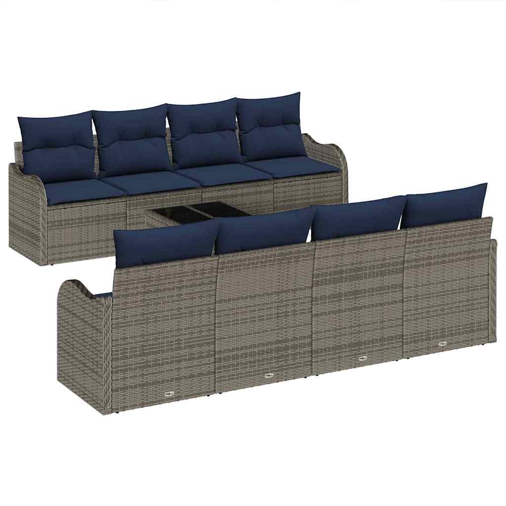 vidaXL Bankstel 9 st 8-Aantal zitplaatsen Grijs poly rattan