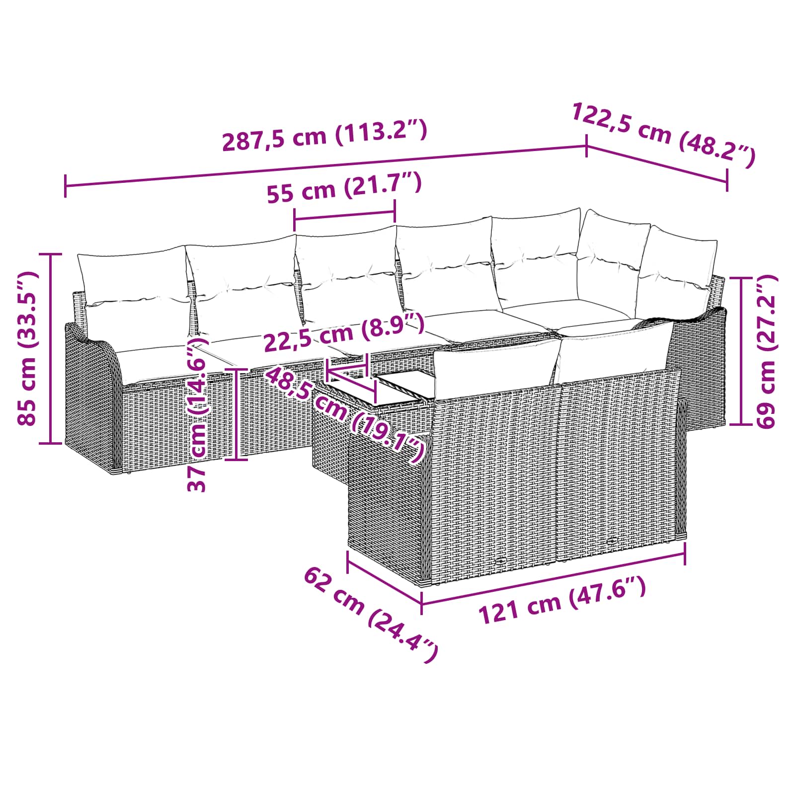 vidaXL Tuin Sofa Set 8 st Grijs poly rattan