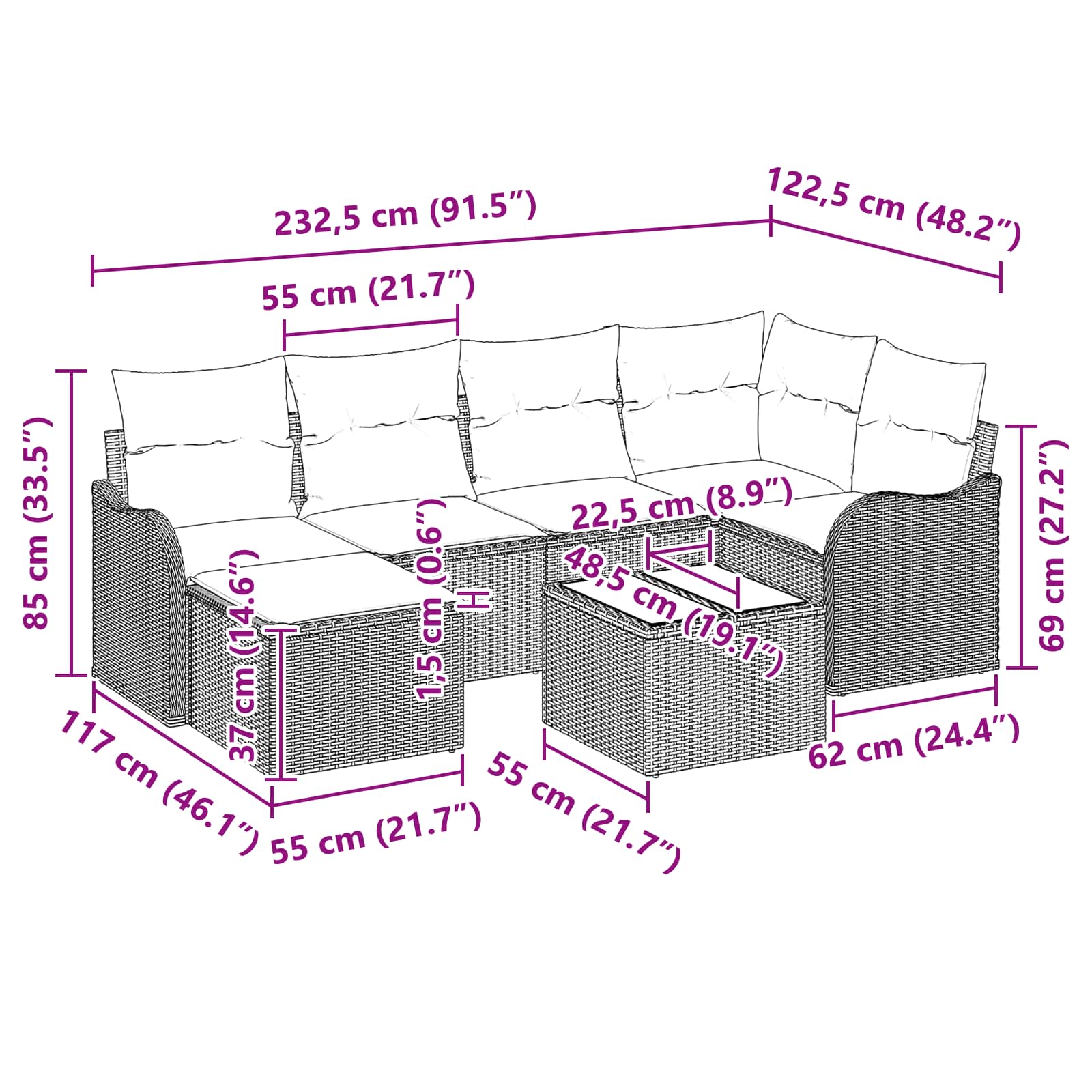 vidaXL Tuin Sofa Set 6 pcs Bruin poly rattan