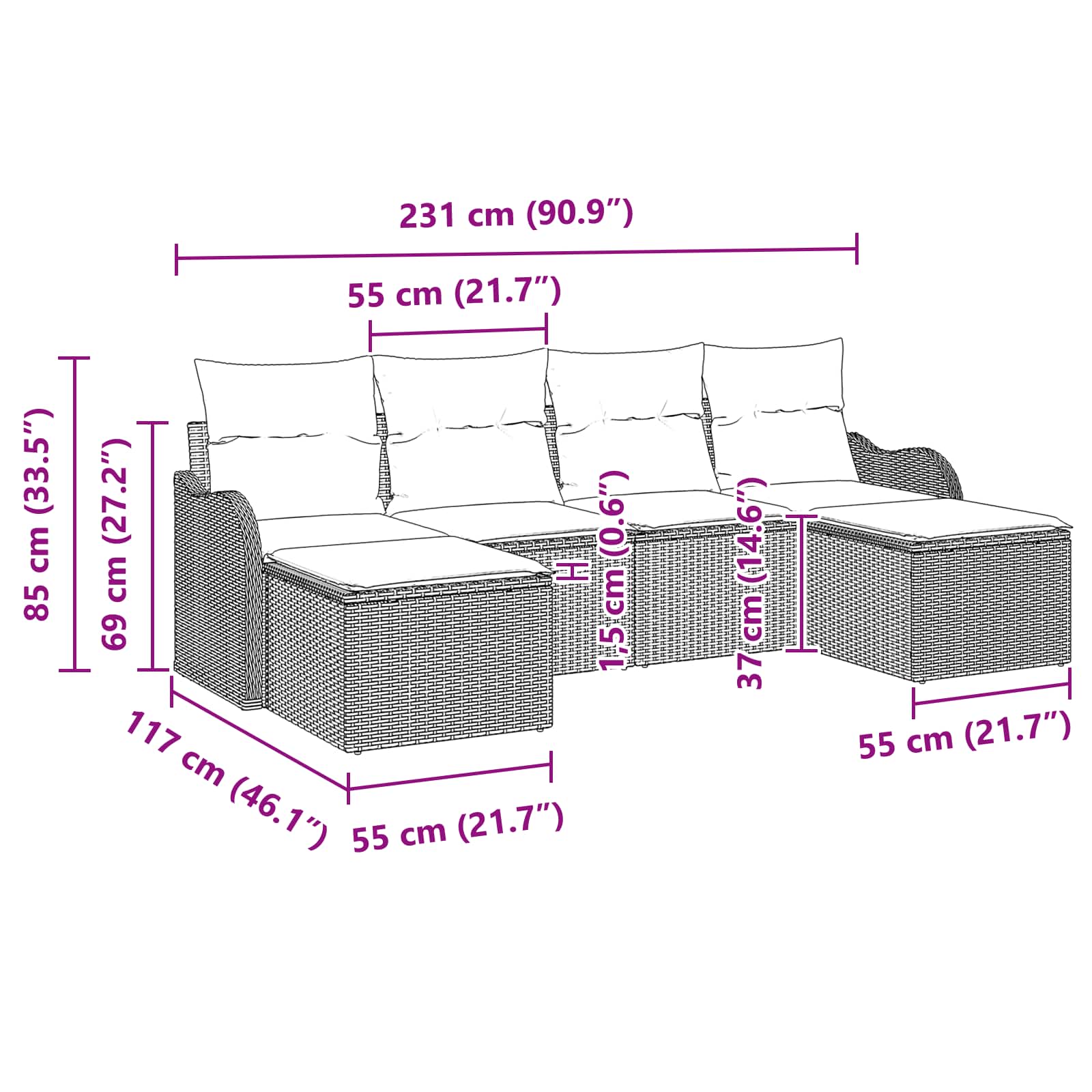 vidaXL Bankstel met kussen 6 pcs Bruin Polyester