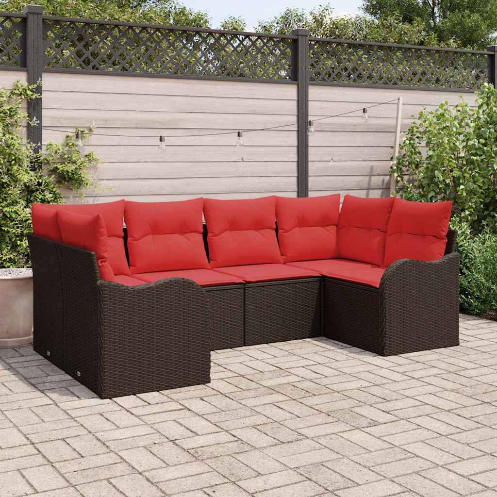 vidaXL Bankstel met kussen 6 pcs Bruin Poly Rattan