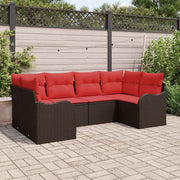 vidaXL Bankstel met kussen 6 pcs Bruin Poly Rattan