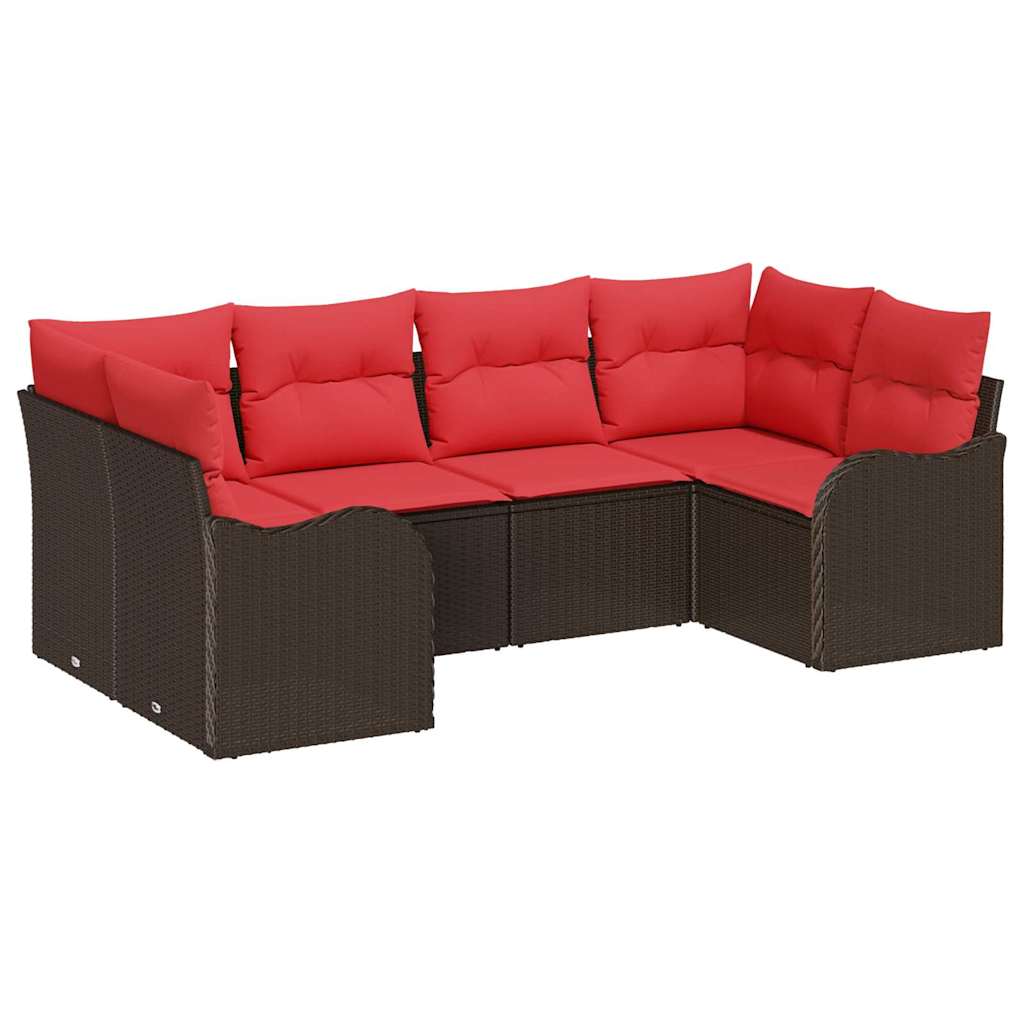 vidaXL Bankstel met kussen 6 pcs Bruin Poly Rattan