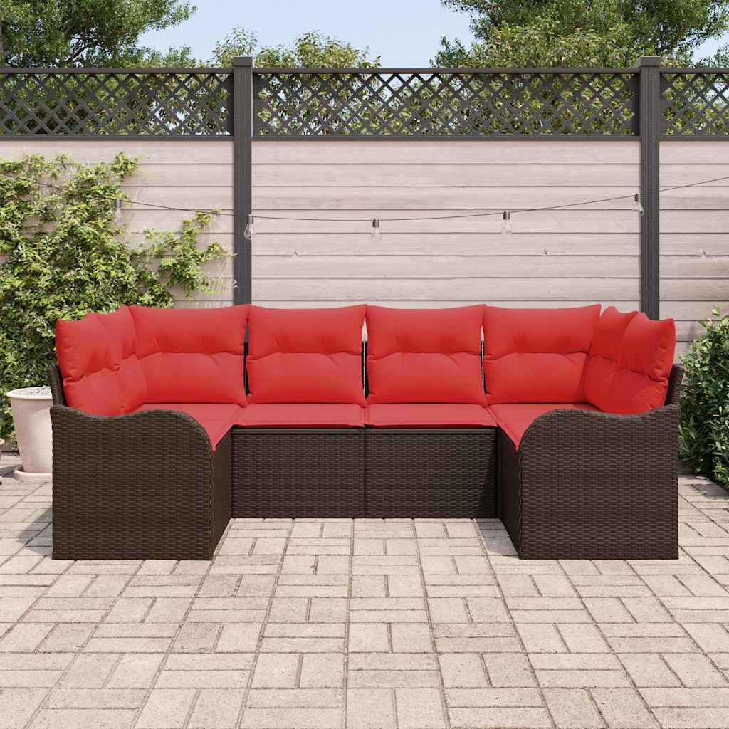 vidaXL Bankstel met kussen 6 pcs Bruin Poly Rattan