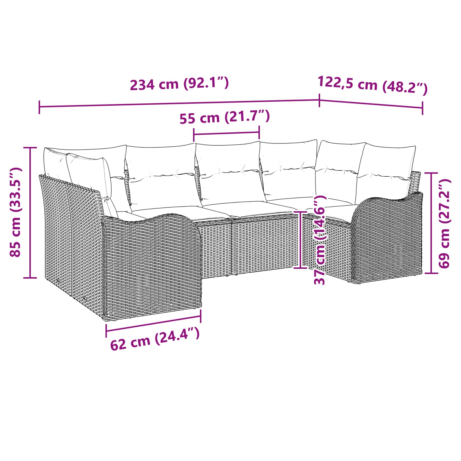 vidaXL Bankstel met kussen 6 pcs Bruin Poly Rattan