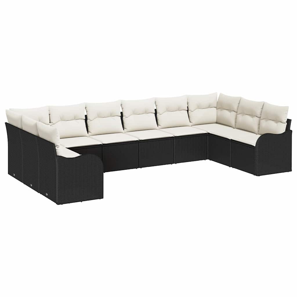vidaXL 10-Delige Tuinsofa Set met Kussens Zwart Poly Riet