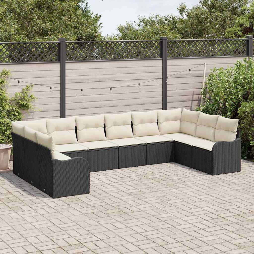 vidaXL 10-Delige Tuinsofa Set met Kussens Zwart Poly Riet