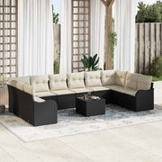 vidaXL 10-Delige Tuinsofa Set met Kussens Zwart Poly Riet