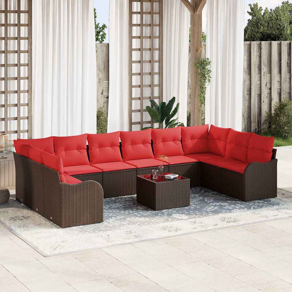 vidaXL Bankstel met kussen 10 pcs Bruin Polyester