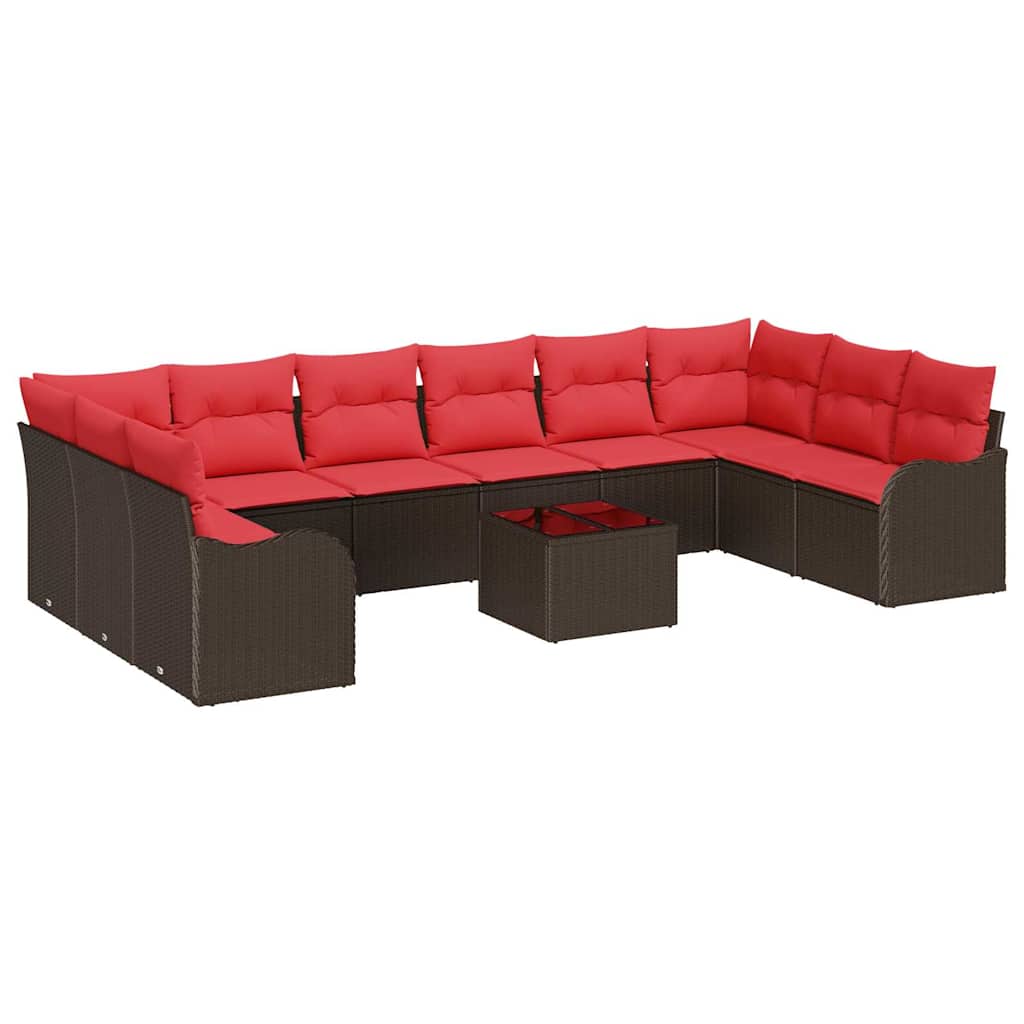 vidaXL Bankstel met kussen 10 pcs Bruin Polyester