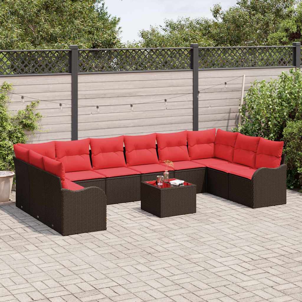 vidaXL Bankstel met kussen 10 pcs Bruin Polyester