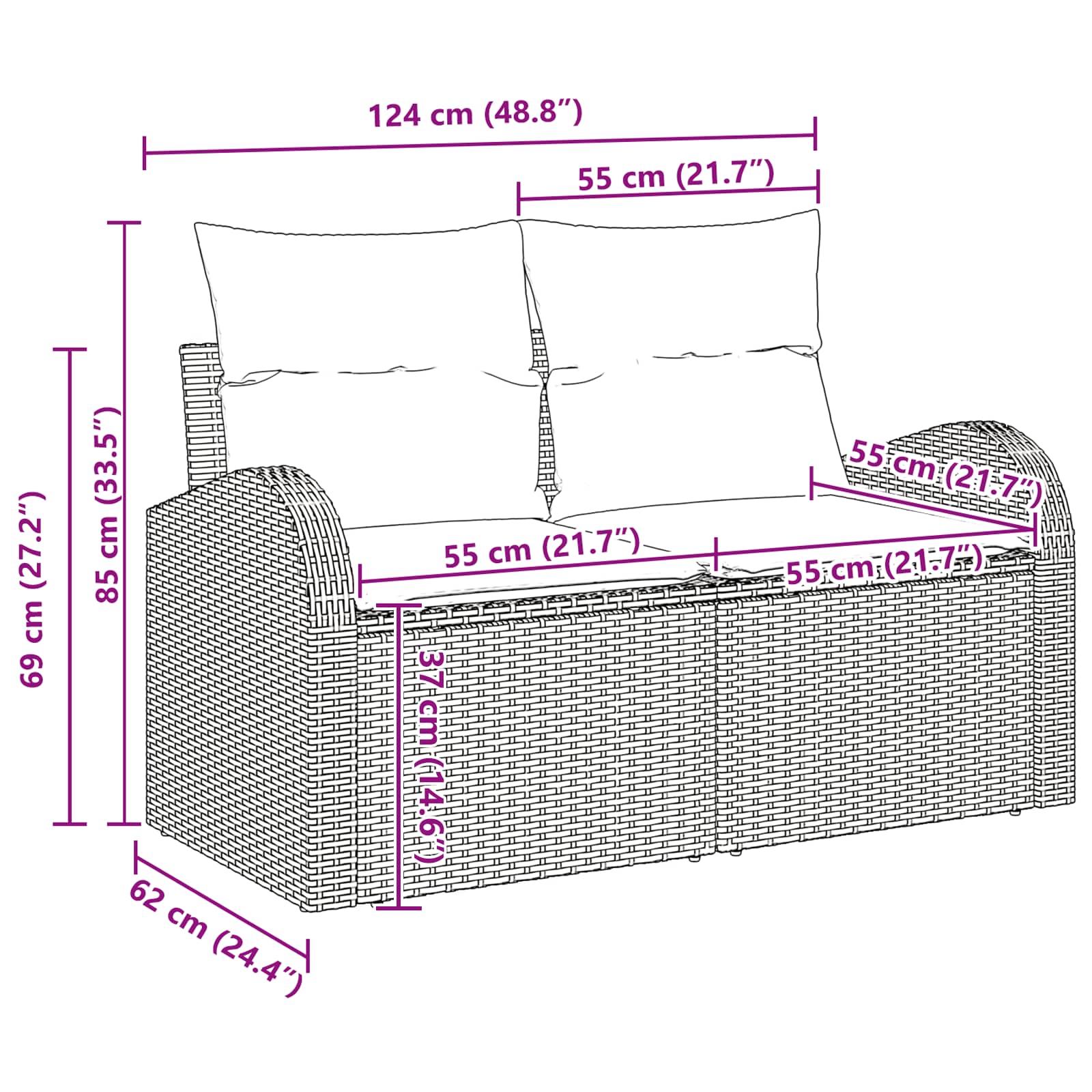 vidaXL Tuin Sofa Set Bruin 55 x 55 x 37 cm poly rattan