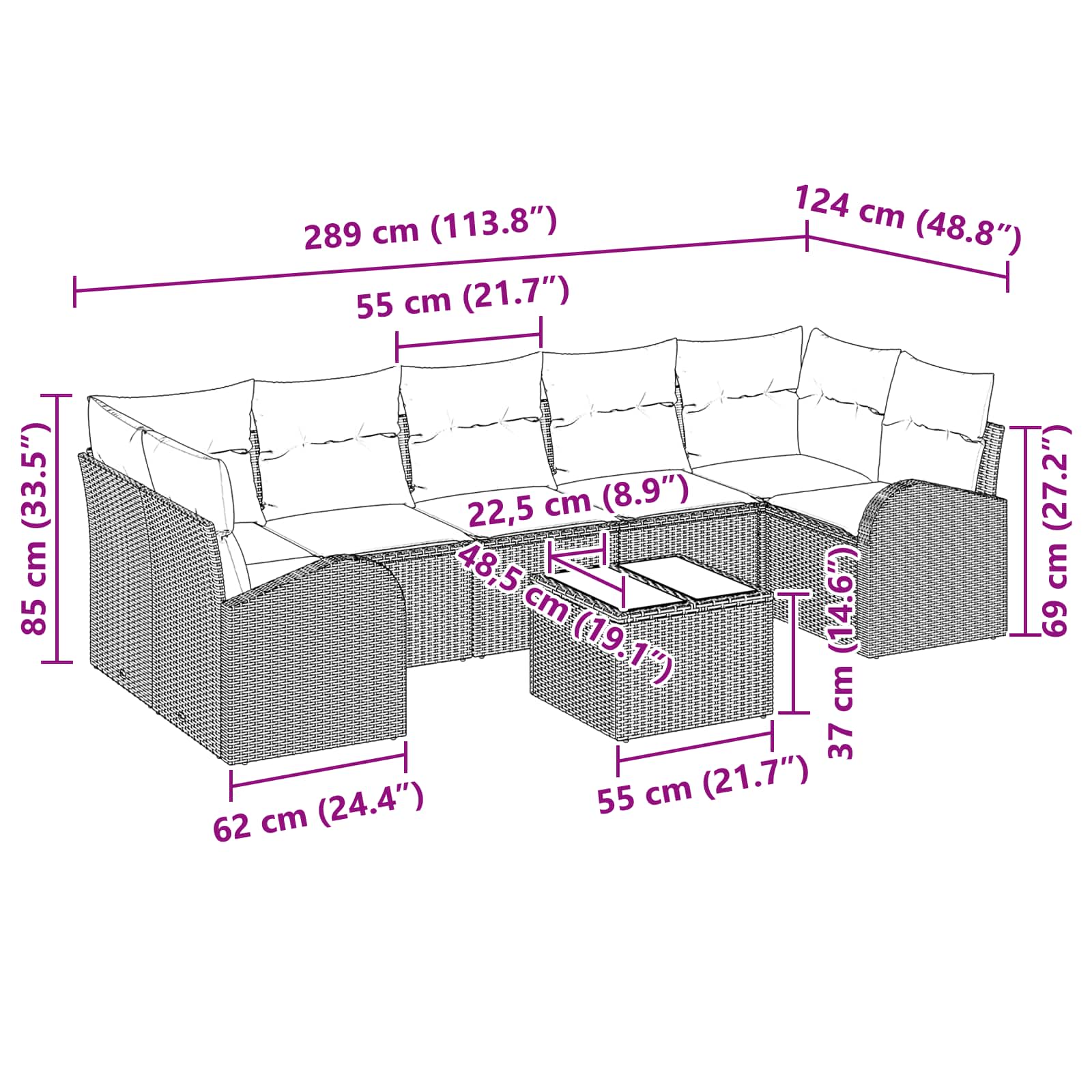 vidaXL Tuin Sofa Set Bruin en Rood 55 x 55 x 37 cm poly rattan
