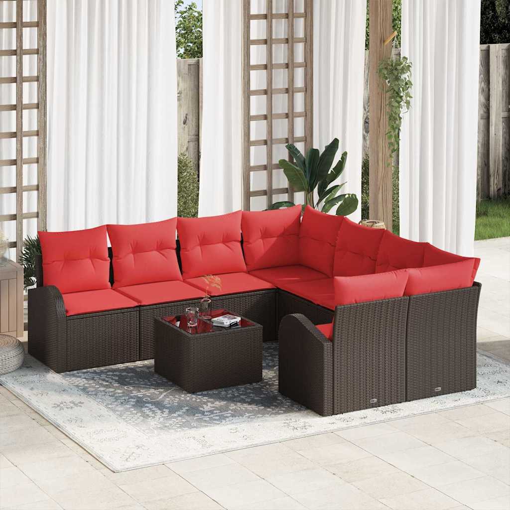 vidaXL Bankstel 9 pcs Bruin en Rood Polyester