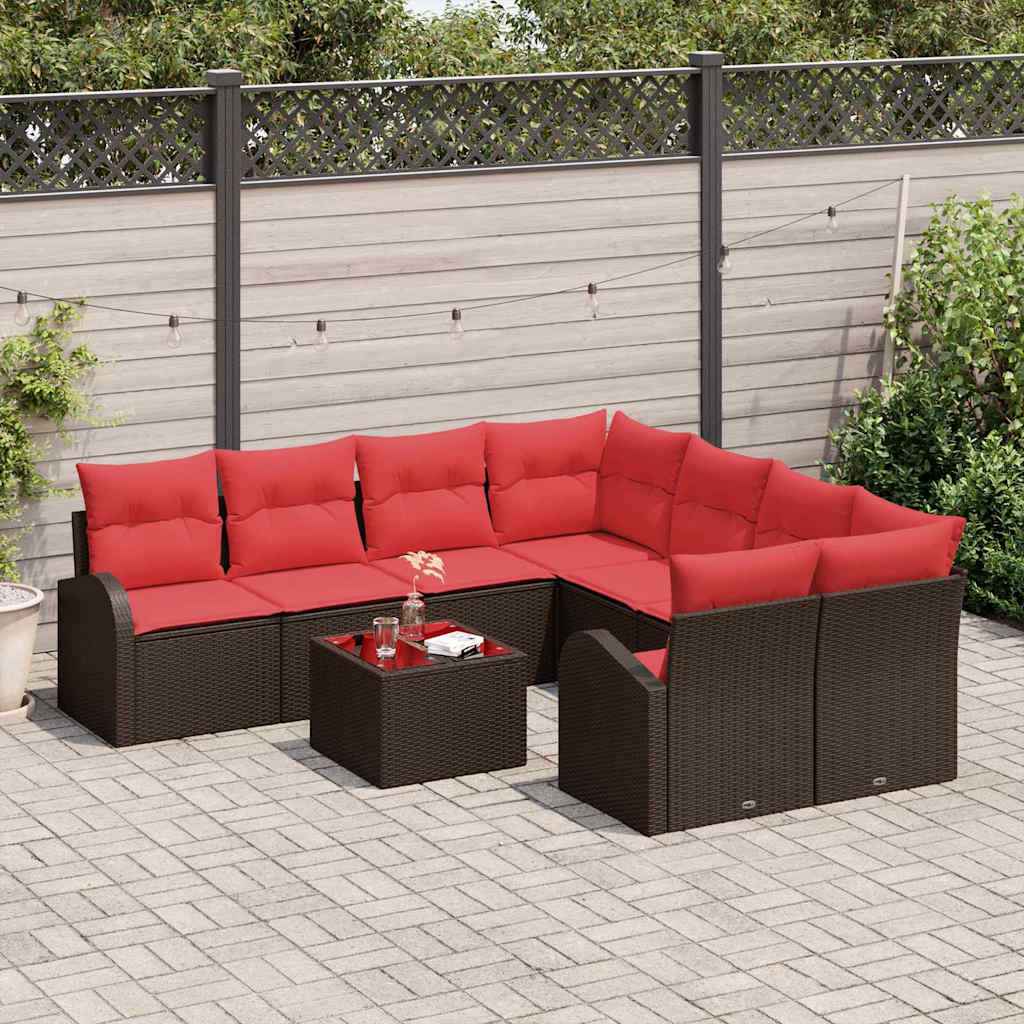 vidaXL Bankstel 9 pcs Bruin en Rood Polyester