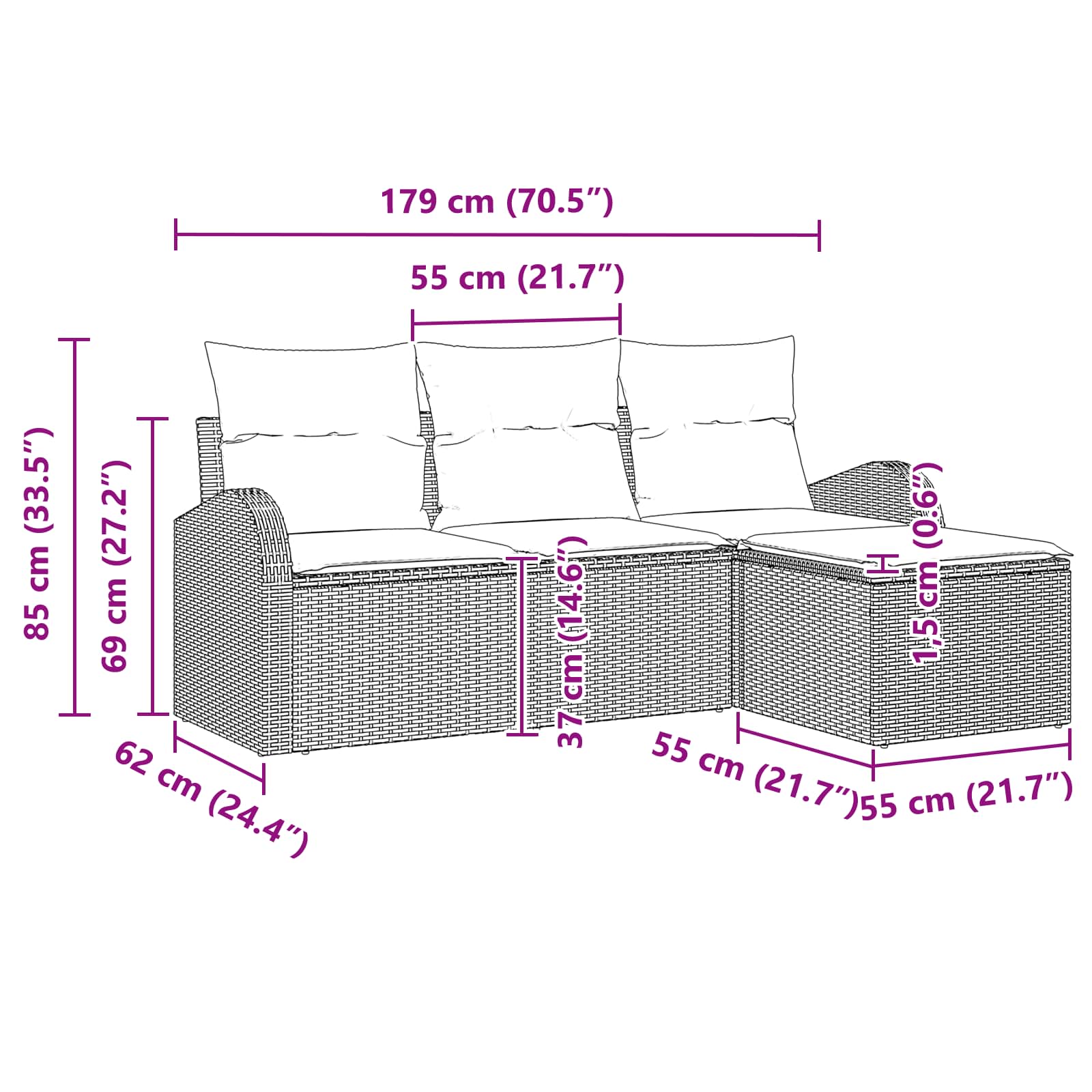 vidaXL Tuin Sofa Set Bruin poly rattan