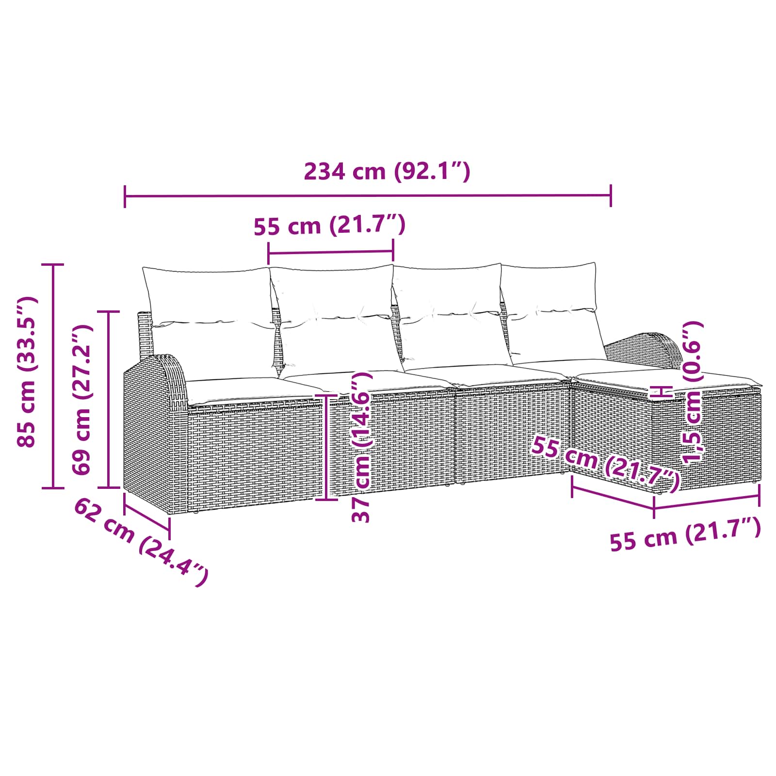vidaXL Tuin Sofa Set 5 pcs Bruin poly rattan