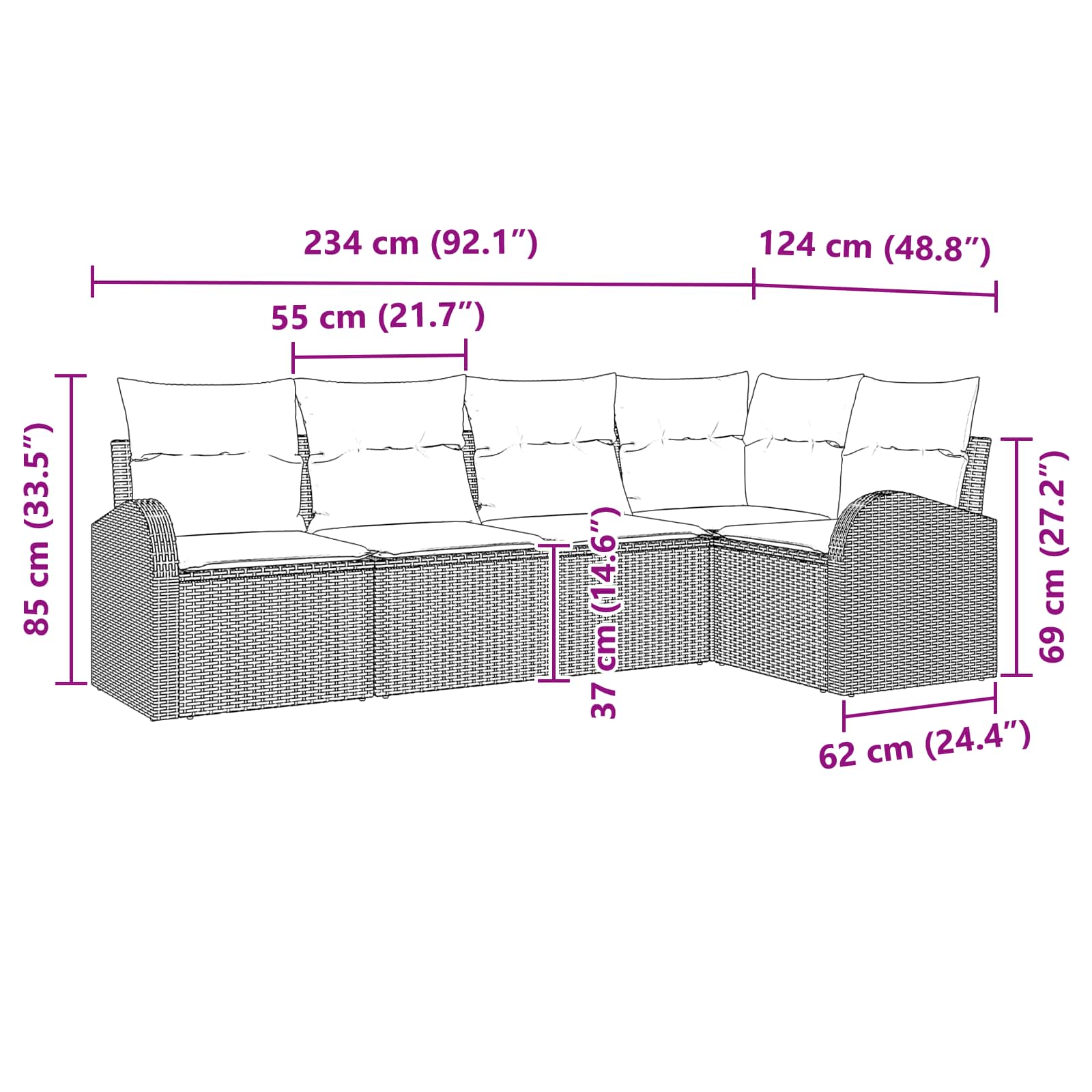 vidaXL Tuin Sofa Set 5 pcs Bruin poly rattan