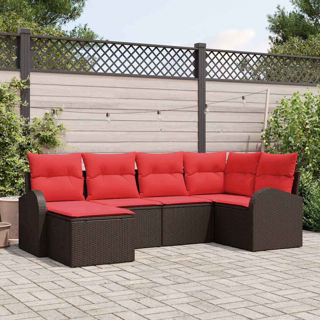 vidaXL Tuin Sofa Set met kussen 6 pcs Bruin Poly Rattan
