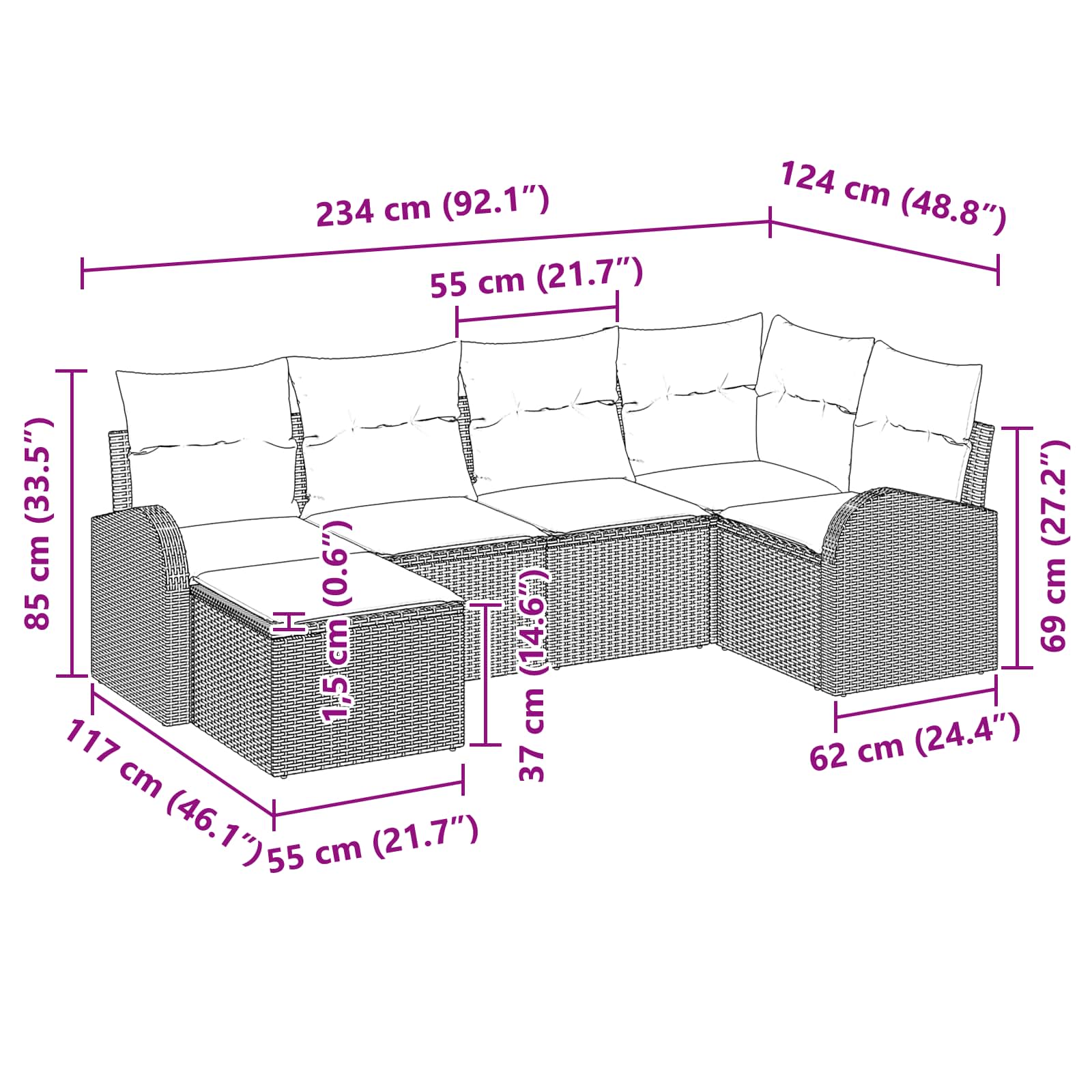 vidaXL Tuin Sofa Set met kussen 6 pcs Bruin Poly Rattan