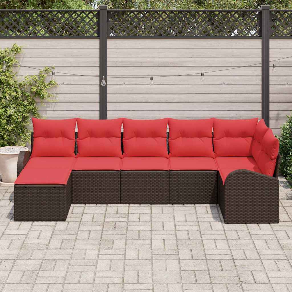 vidaXL Tuin Sofa Set met kussen 7 pcs Bruin Poly riet