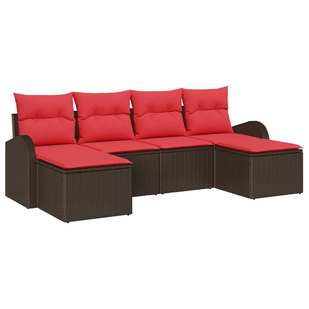 vidaXL Tuin Sofa Set met kussen 6 pcs Bruin Poly Rattan