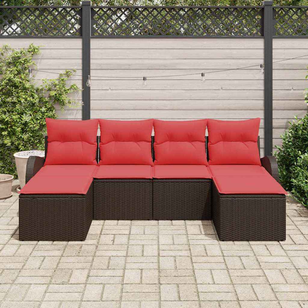 vidaXL Tuin Sofa Set met kussen 6 pcs Bruin Poly Rattan