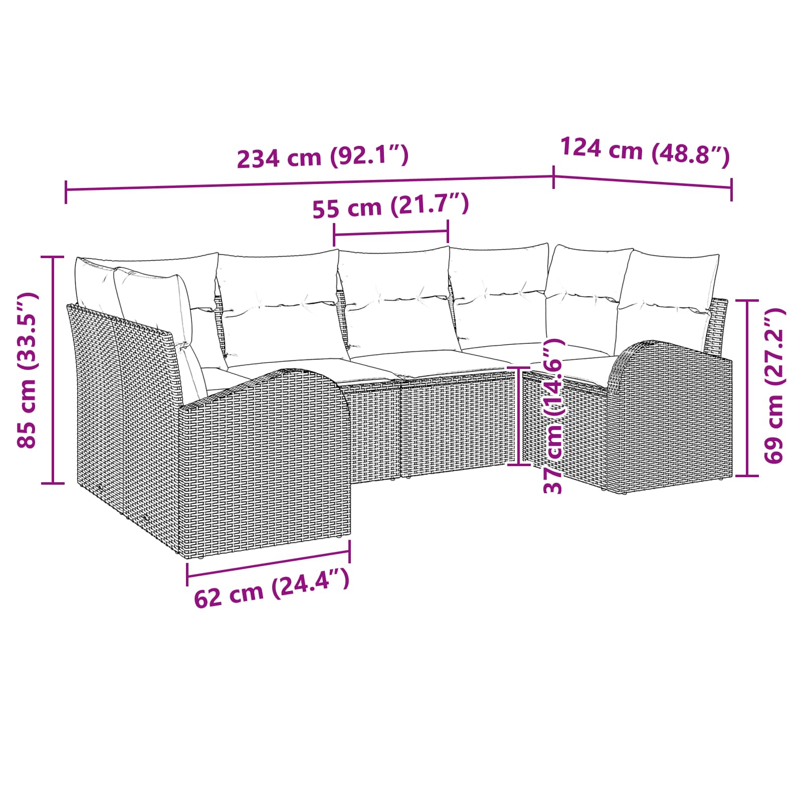 vidaXL Tuin Sofa Set met kussen 6 pcs Bruin Poly Rattan