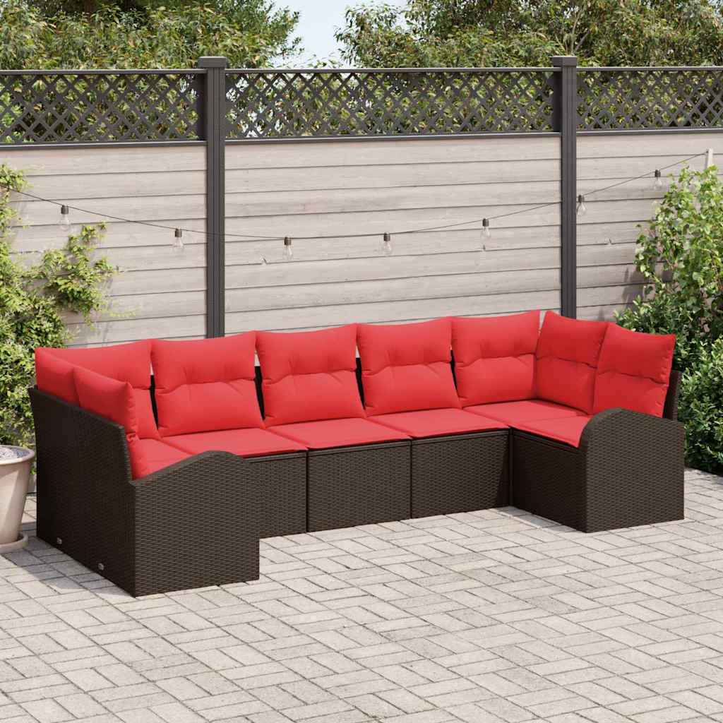 vidaXL Tuin Sofa Set met kussen 7 pcs Bruin Poly Rattan