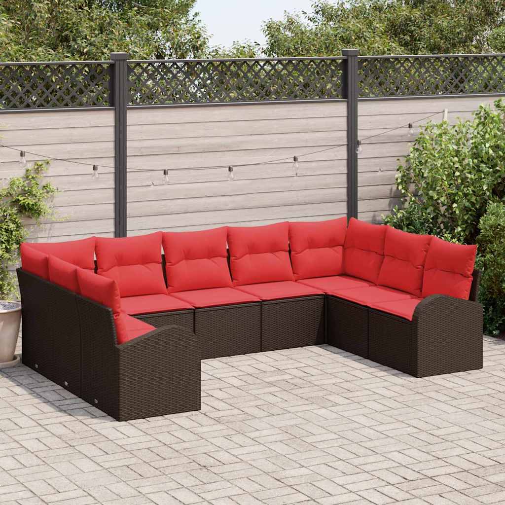 vidaXL Bankstel met kussen Bruin Poly Rattan