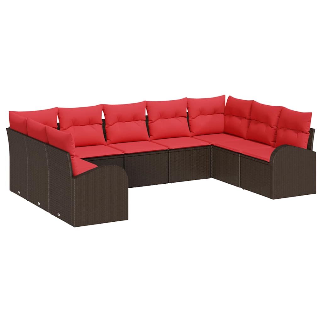 vidaXL Bankstel met kussen Bruin Poly Rattan