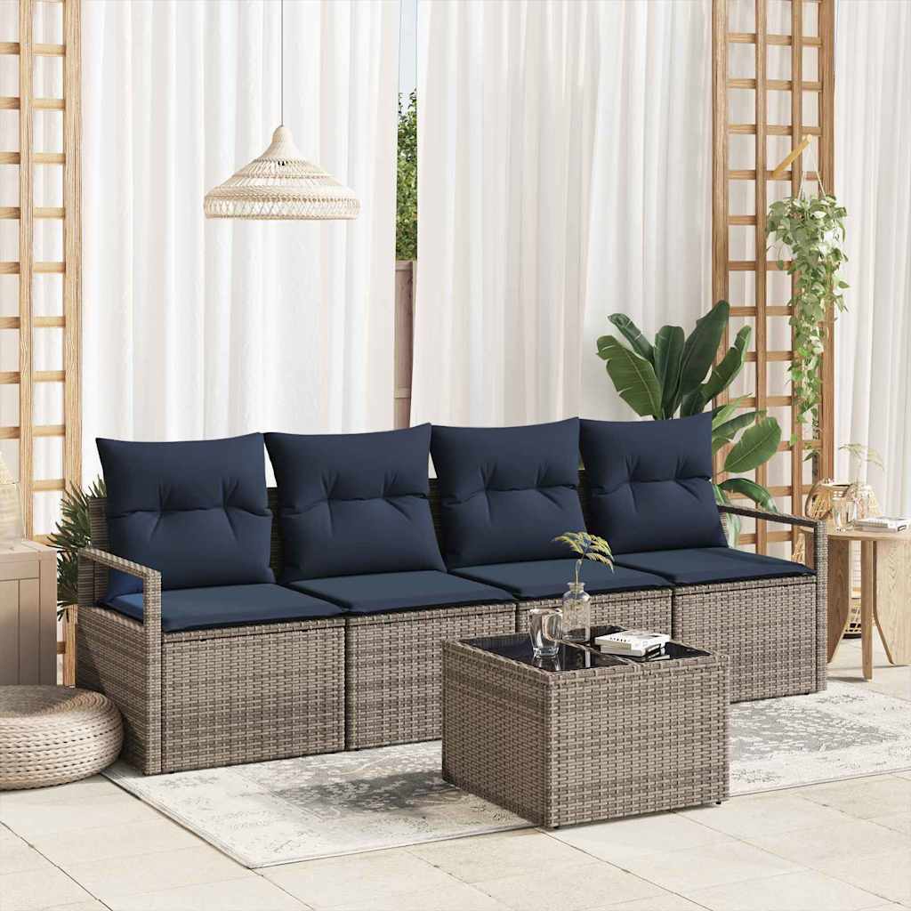 vidaXL Bankstel 5 pcs Bruin en Rood poly rattan