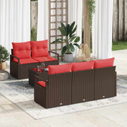 vidaXL Bankstel 6 pcs Bruin en Rood poly rattan