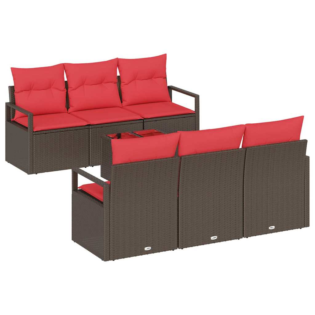 vidaXL Bankstel met kussen 7 pcs Bruin en Rood poly rattan