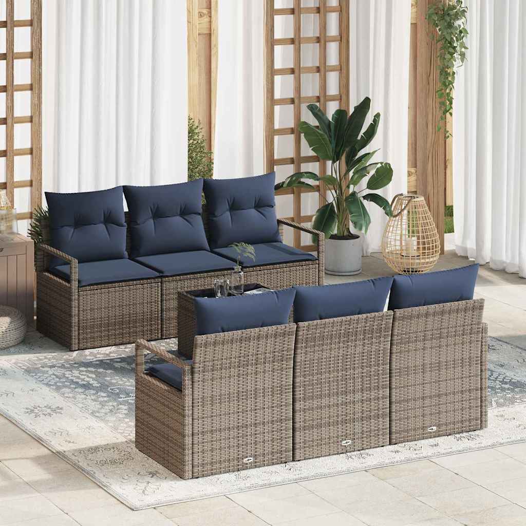 vidaXL Bankstel met kussen 7 pcs Bruin en Rood poly rattan