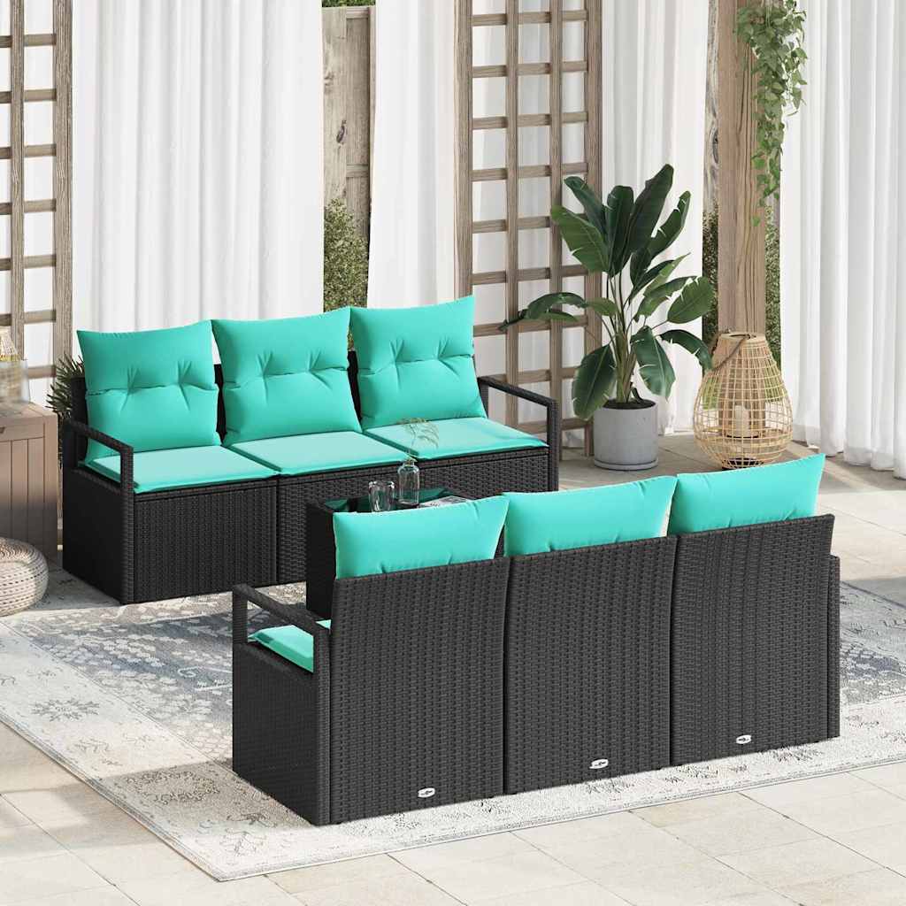 vidaXL Bankstel met kussen 7 pcs Bruin en Rood poly rattan