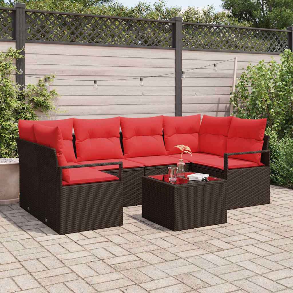vidaXL Bankstel 7 pcs Bruin en Rood poly rattan