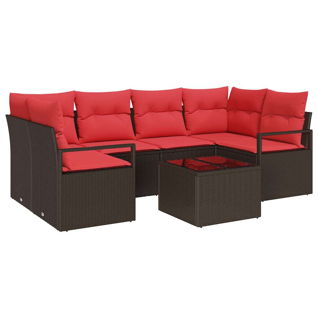 vidaXL Bankstel 7 pcs Bruin en Rood poly rattan