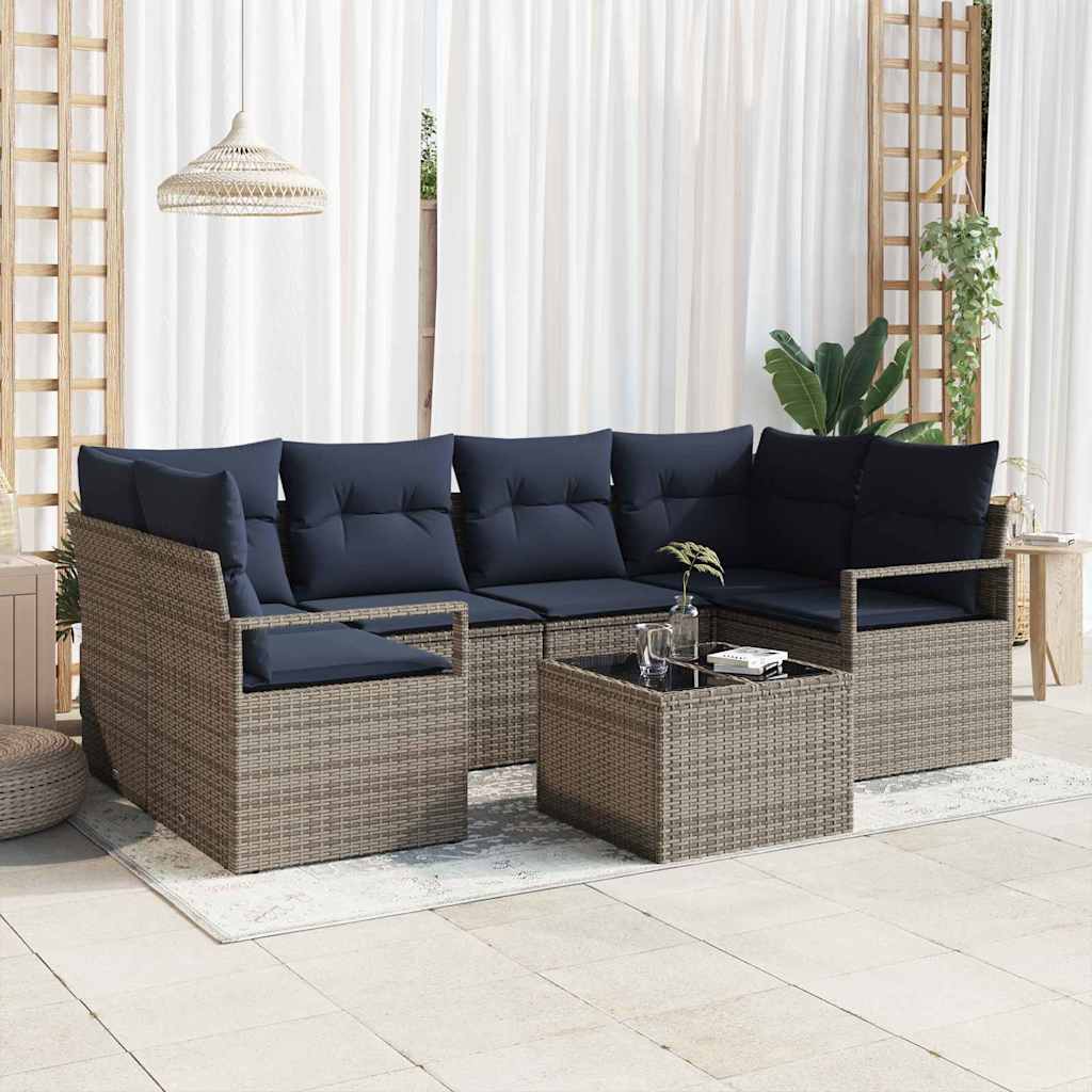 vidaXL Bankstel 7 pcs Bruin en Rood poly rattan