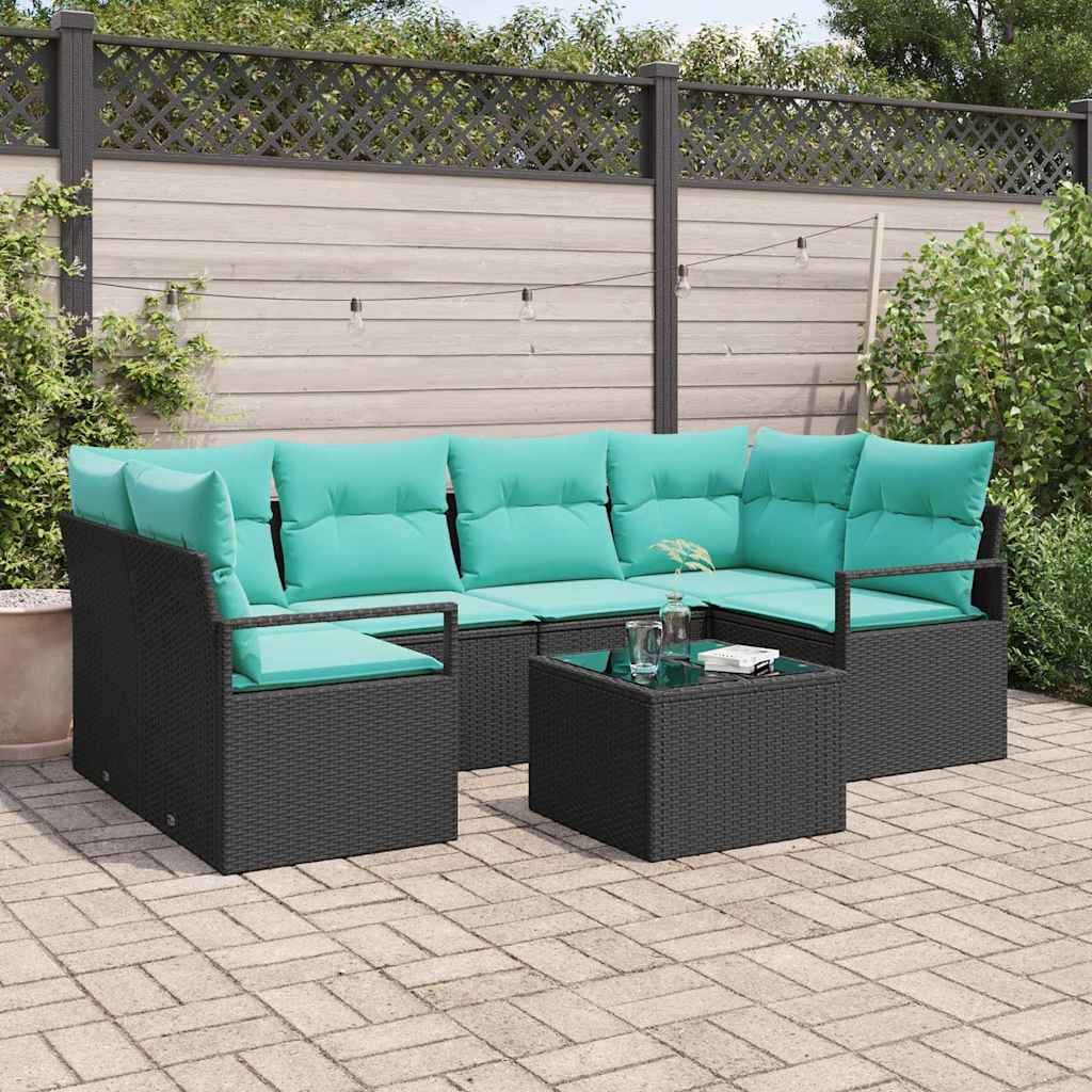 vidaXL Bankstel 7 pcs Bruin en Rood poly rattan