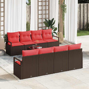 vidaXL Bankstel met kussen 7 pcs Bruin en Rood poly rattan