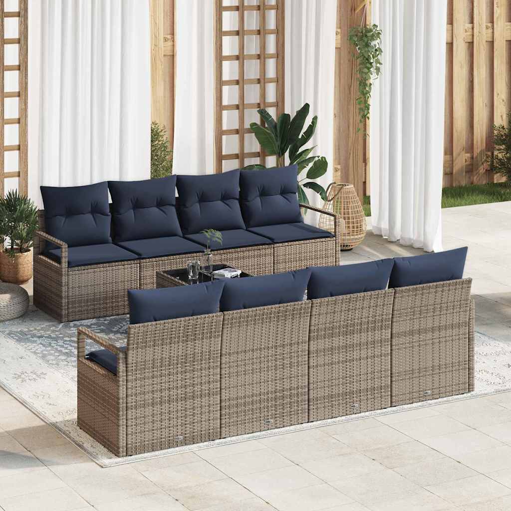 vidaXL Bankstel met kussen 7 pcs Bruin en Rood poly rattan
