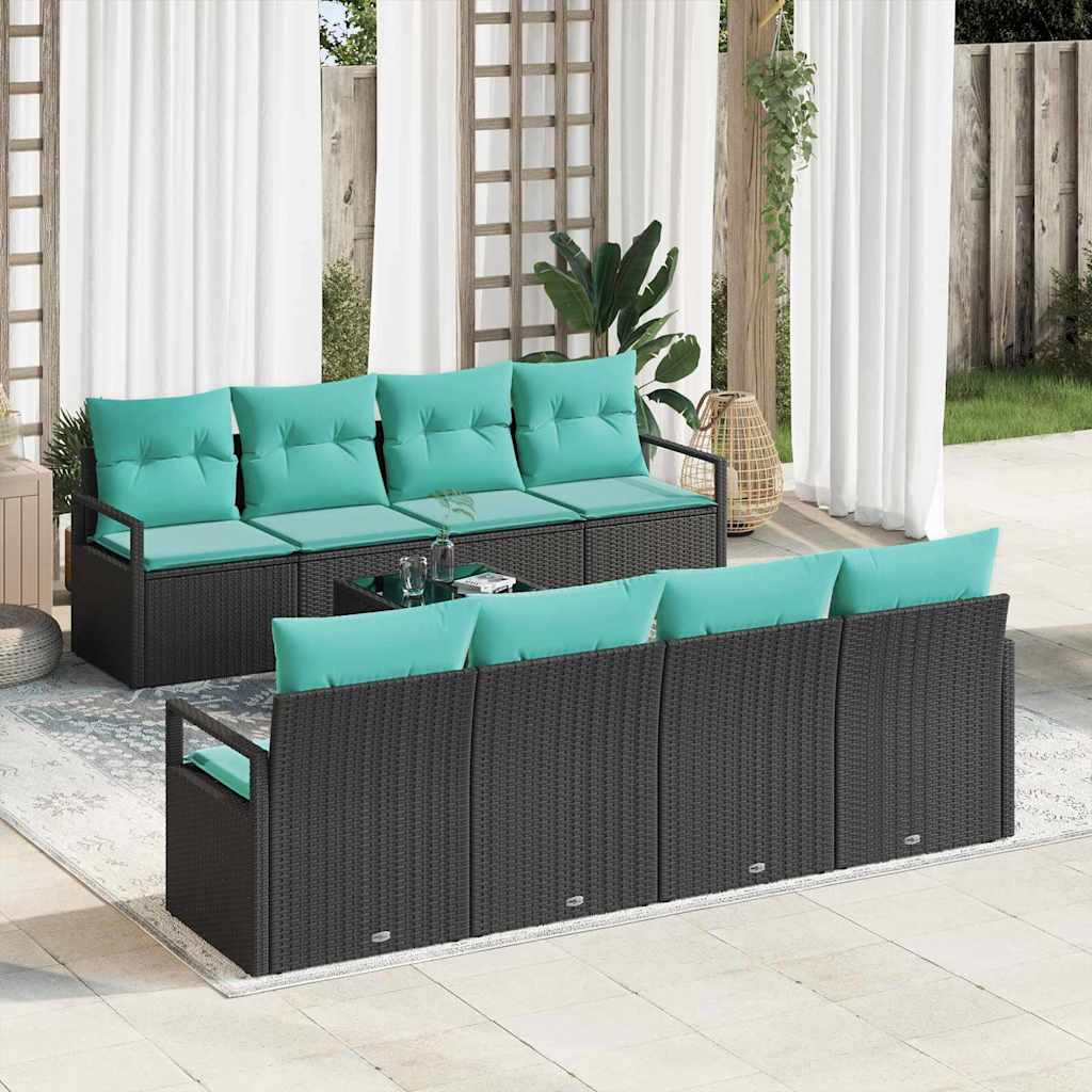 vidaXL Bankstel met kussen 7 pcs Bruin en Rood poly rattan