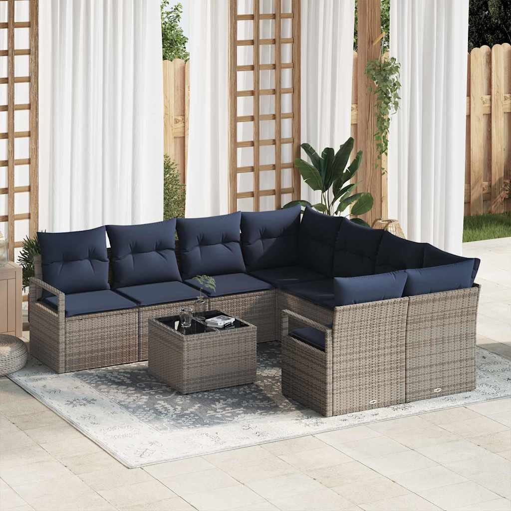 vidaXL Bankstel met kussen 9 pcs Bruin en Rood poly rattan