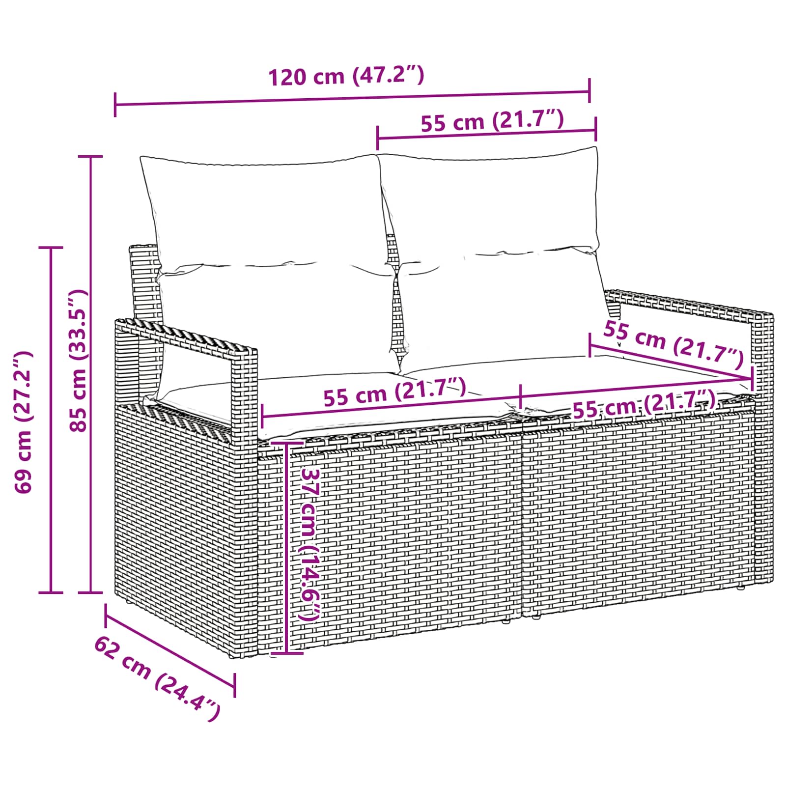 vidaXL Bankstel 4 pcs Bruin poly rattan