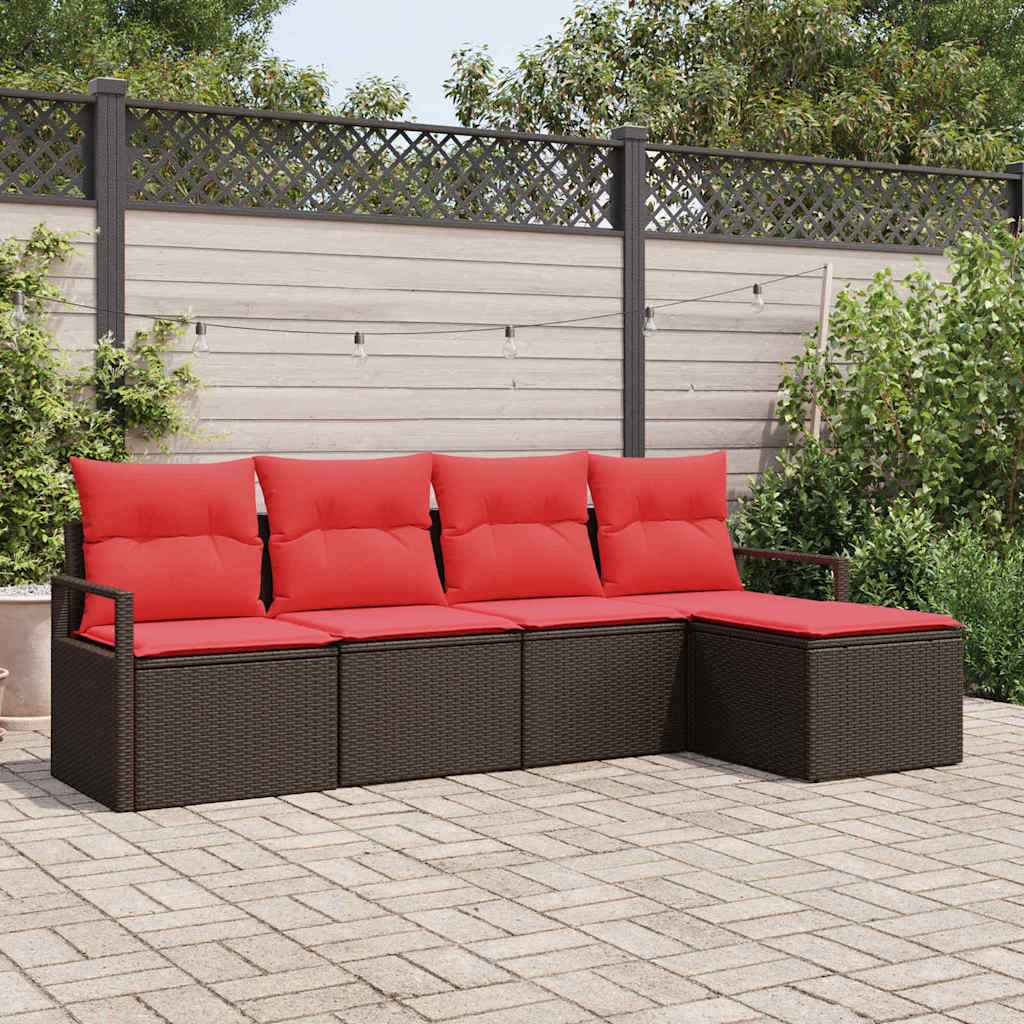 vidaXL Bankstel met kussen 5 pcs Bruin poly rattan