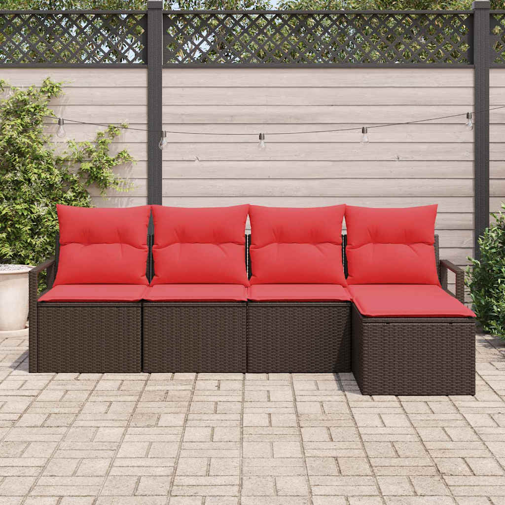 vidaXL Bankstel met kussen 5 pcs Bruin poly rattan
