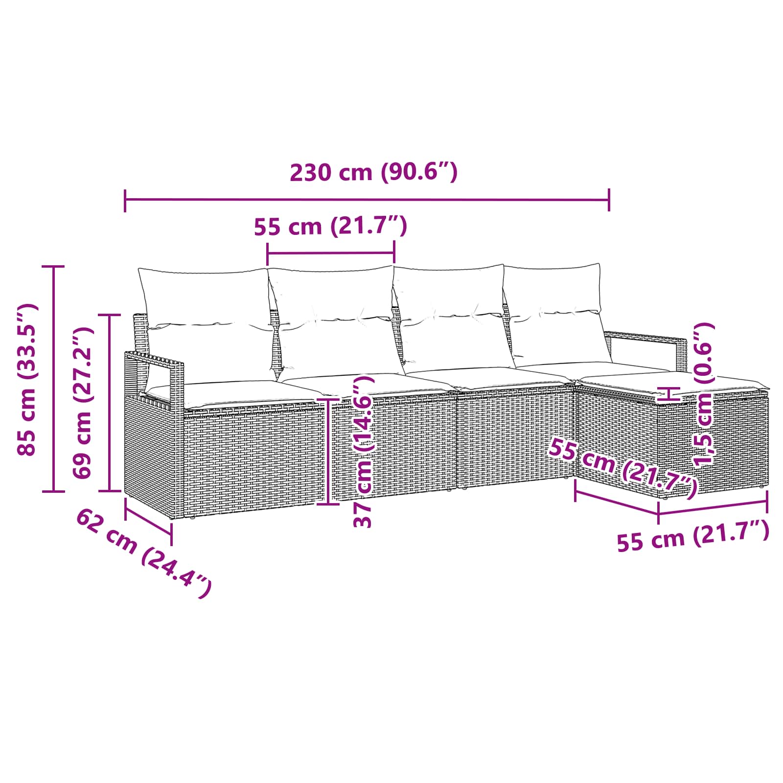 vidaXL Bankstel met kussen 5 pcs Bruin poly rattan